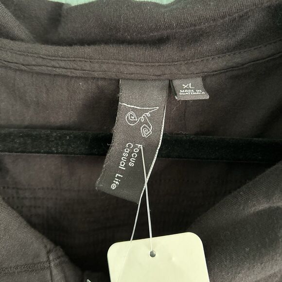 Focus Casual Life Womens Button Front Collared Tunic Top XL Black - Picture 2 of 12